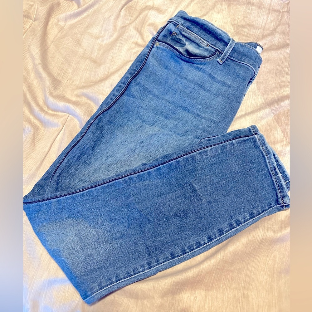 Blue Ankle Frame Jeans with Black Leather Piping.
